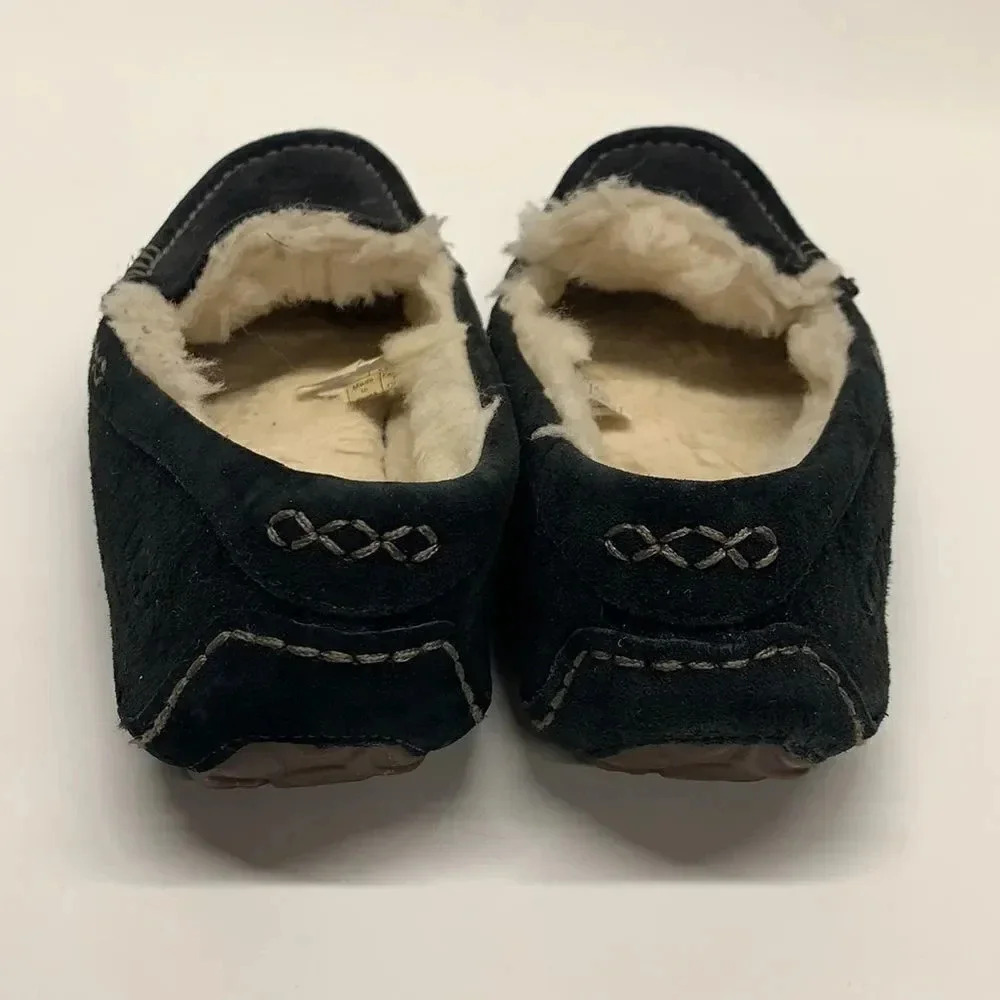 Ugg Ansley Slippers Suede Slip On Shearling Lined Moccasins Shoes Black Size 6 - Picture 6 of 12